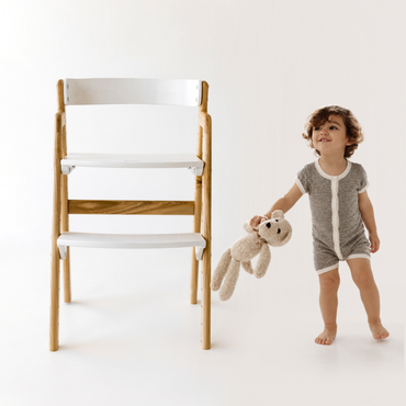 Adjustable Wooden Counter Height Chair for Toddlers – Natural Color (W1) with White