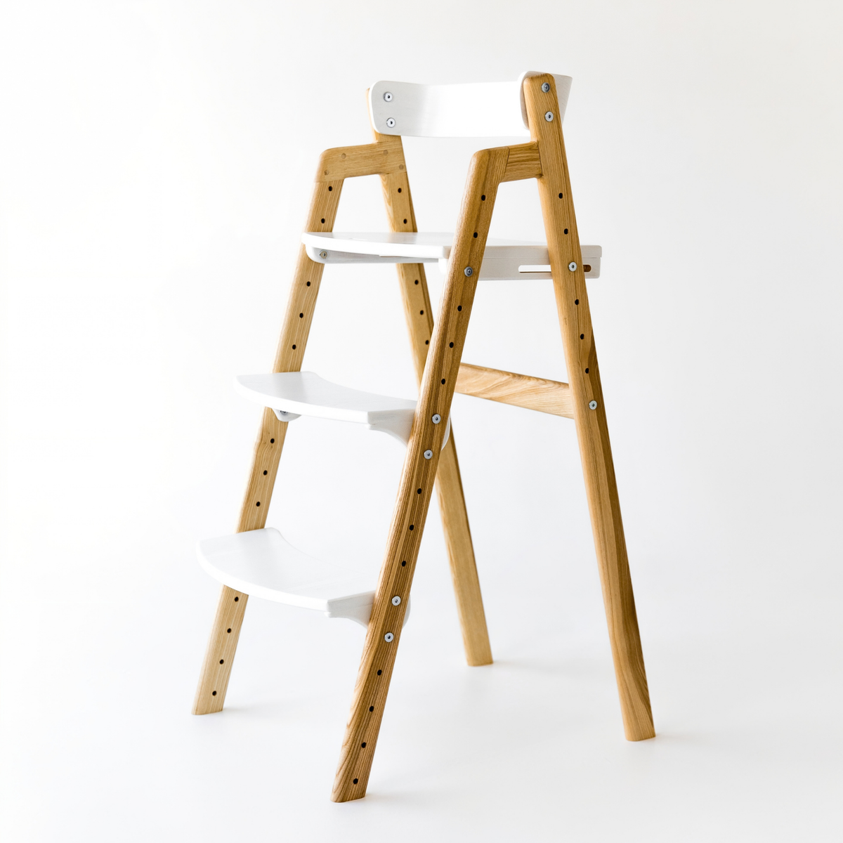 Adjustable Wooden Counter Height Chair for Toddlers XL – Natural Color (W1) with White