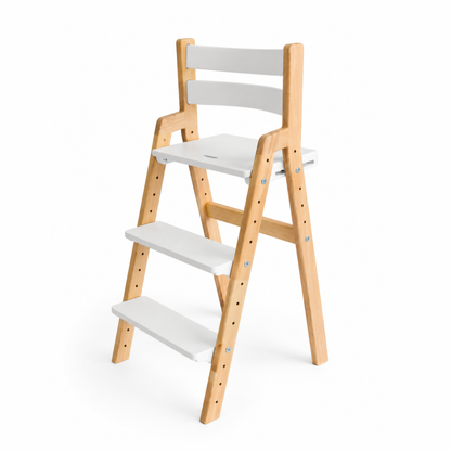 Adjustable Wooden Counter Height Chair for Toddlers XL V2 – Natural Color (W1) with White