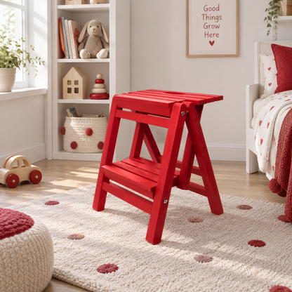 Foldable Wooden 2-Step Stool – Red