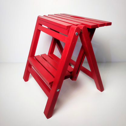 Foldable Wooden 2-Step Stool – Red