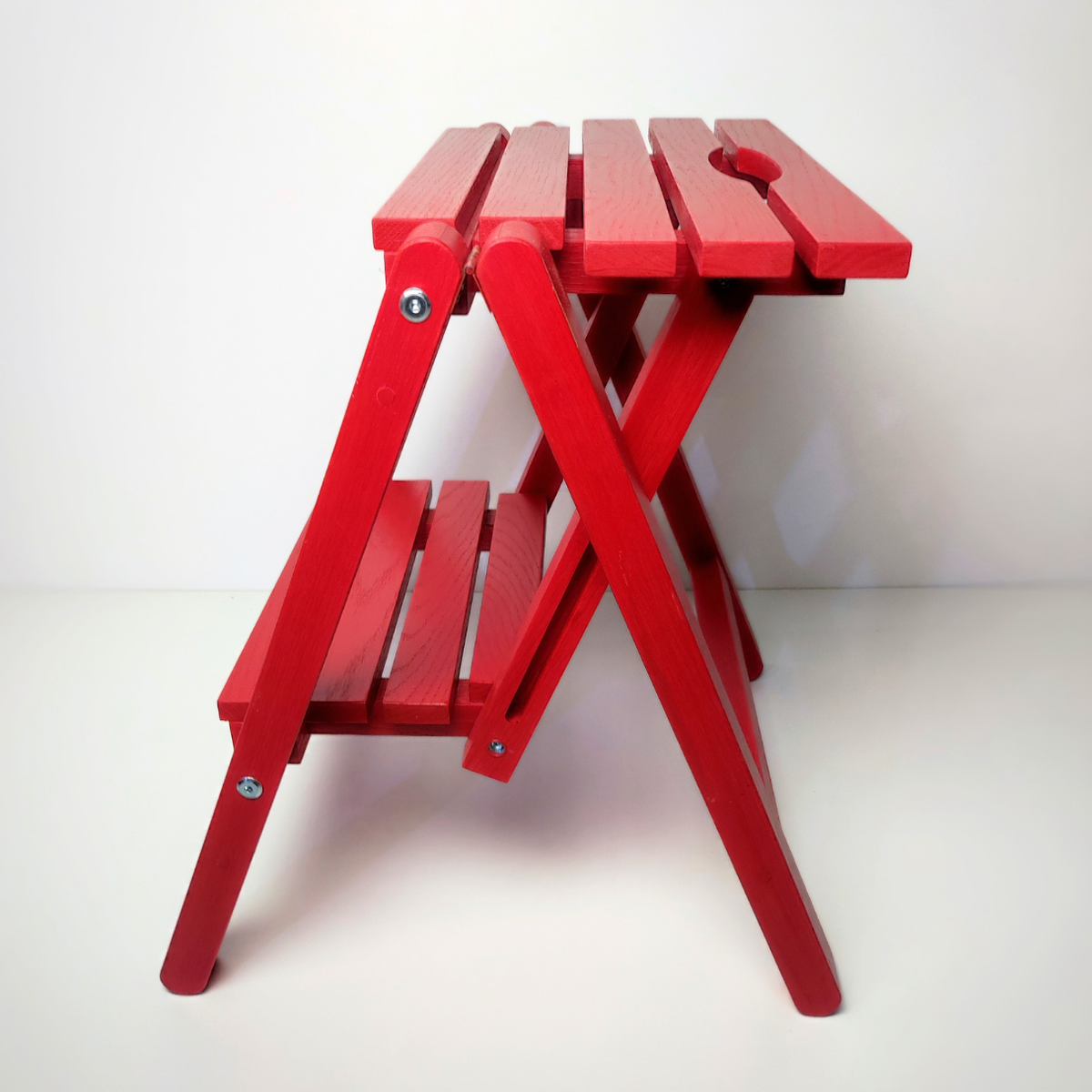 Foldable Wooden 2-Step Stool – Red