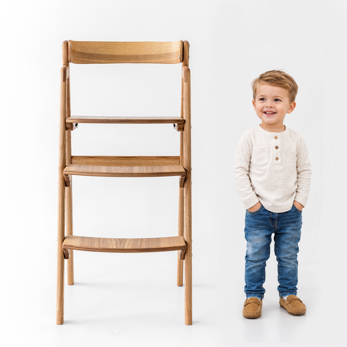 Adjustable Wooden Counter Height Chair for Toddlers XL – European Larch Finish (W5)