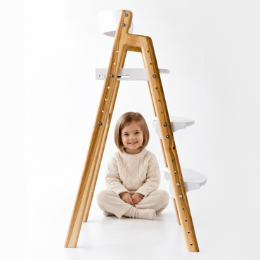 Adjustable Wooden Counter Height Chair for Toddlers XL – Natural Color (W1) with White