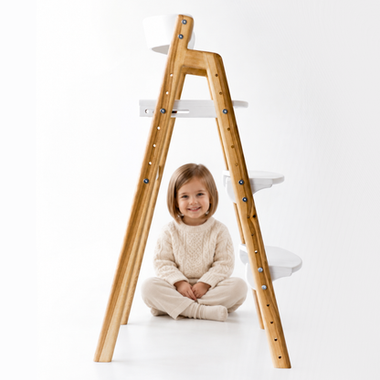 Adjustable Wooden Counter Height Chair for Toddlers XL – Natural Color (W1) with White