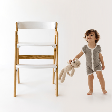 Adjustable Wooden Counter Height Chair for Toddlers XL – Natural Color (W1) with White