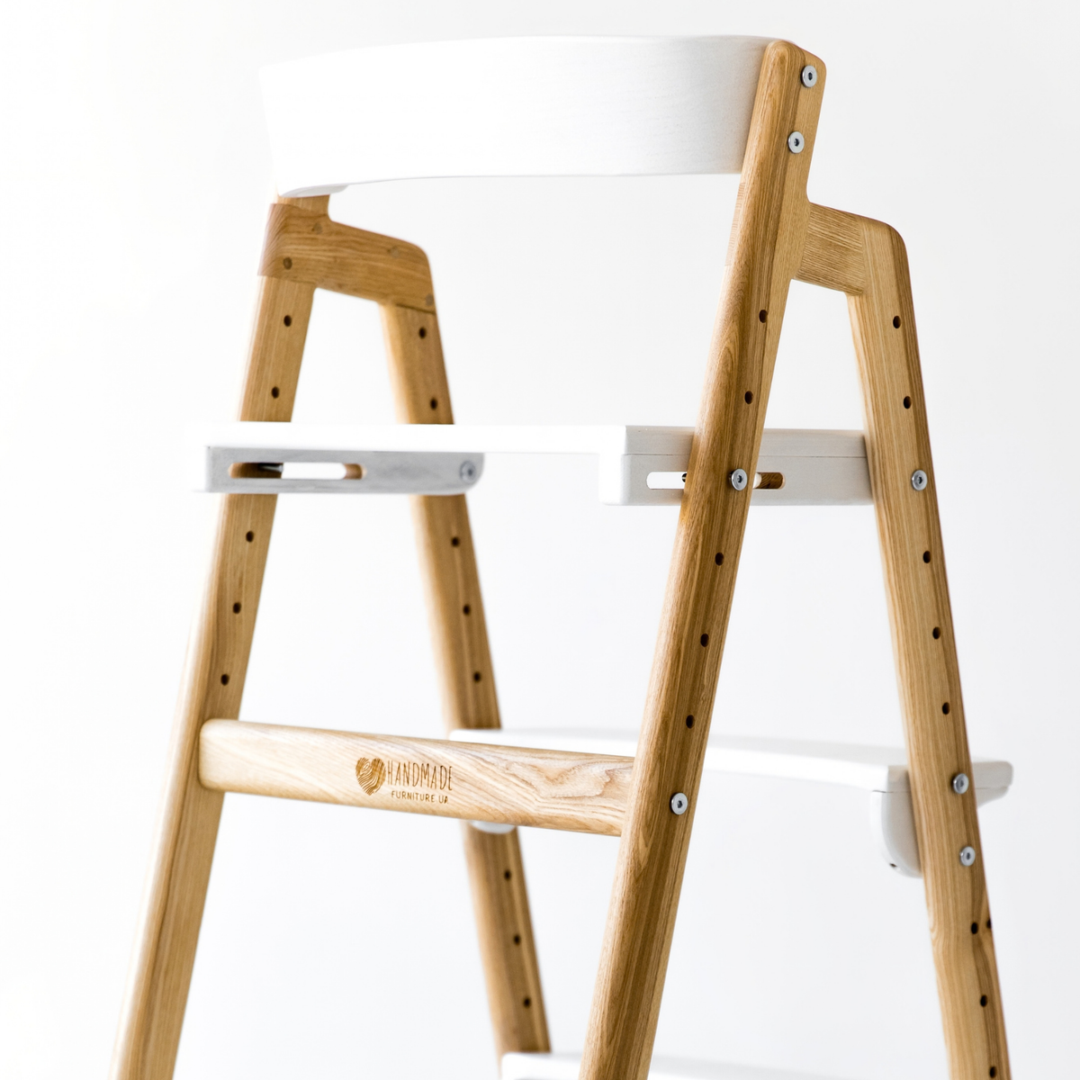 Adjustable Wooden Counter Height Chair for Toddlers XL – Natural Color (W1) with White